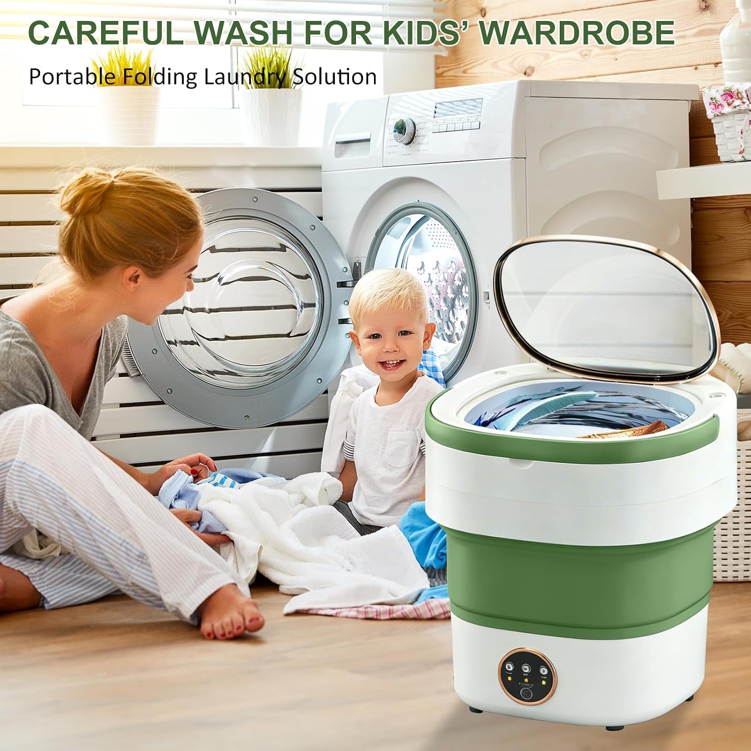 Portable Washing Machine 20L —Small Foldable Washer with Spin Basket, 3 Mode Deep Clean — Mini Laundry Machine for Travel, Dorms, Camping, Ideal for Baby Clothes, Underwear, Socks Green