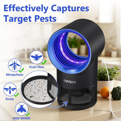 Fruit Fly Trap for Indoors, Blue Bug Zapper Indoor with Suction & Timer | Uv Light Lures Fruit Flies/Gnats, Timer 6/12Hrs, Plug in Fly Trap with Suction, Kid & Pet Applicable, Low Noise, 10 Refills