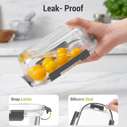 10 Sets 36 Oz & 12 Oz Glass Food Storage Containers with Lids, Gray | 20-Piece Airtight Leak-Proof Glass Meal Prep Containers with Lids, Microwave Oven Freezer Dishwasher Safe