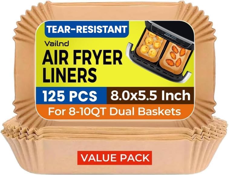 125Pcs 8 Inch Square Air Fryer Liners Disposable for 5-8QT, Parchment Paper | Non-Stick, Unbleached Food Grade, Waterproof Oilproof Baking Airfryer Sheets Papers for Oven, Microwave, Baking, Roasting