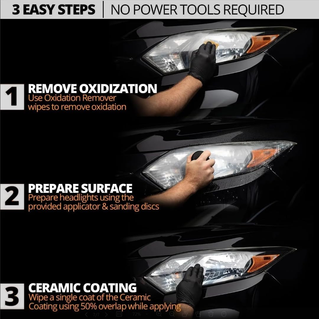 Automotive Headlight Restoration Kit - 6.76 Fl Oz | Oxidized and Yellowed Automotive Headlamps, Blurring Enhanced Crystalline Coating Refurbisher