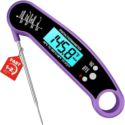 Meat Thermometer Digital, 1-2 Sec Instant Read, Food, Cooking, Grill | Bright Backlit Display, Waterproof for Air Fryer, Smoker, Candy, Kitchen Gadgets, BBQ Essentials, Gift for Men Husband, Red