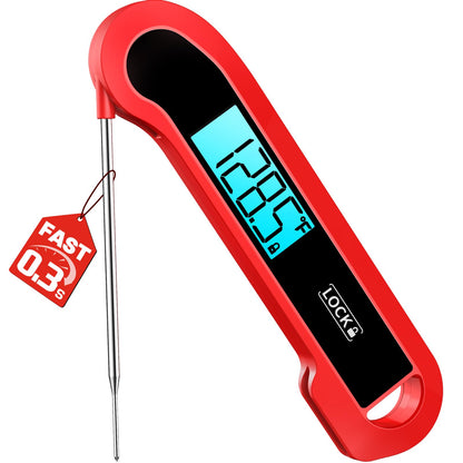 Meat Thermometer Digital, 1-2 Sec Instant Read, Food, Cooking, Grill | Bright Backlit Display, Waterproof for Air Fryer, Smoker, Candy, Kitchen Gadgets, BBQ Essentials, Gift for Men Husband, Red