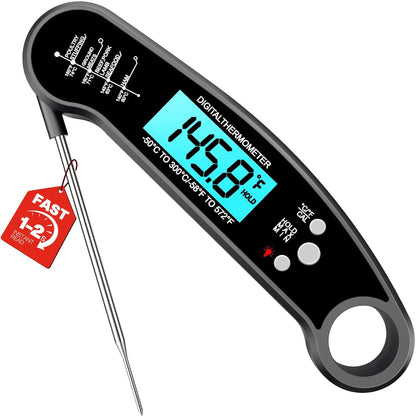 Meat Thermometer Digital, 1-2 Sec Instant Read, Food, Cooking, Grill | Bright Backlit Display, Waterproof for Air Fryer, Smoker, Candy, Kitchen Gadgets, BBQ Essentials, Gift for Men Husband, Red