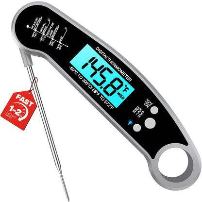 Meat Thermometer Digital, 1-2 Sec Instant Read, Food, Cooking, Grill | Bright Backlit Display, Waterproof for Air Fryer, Smoker, Candy, Kitchen Gadgets, BBQ Essentials, Gift for Men Husband, Red