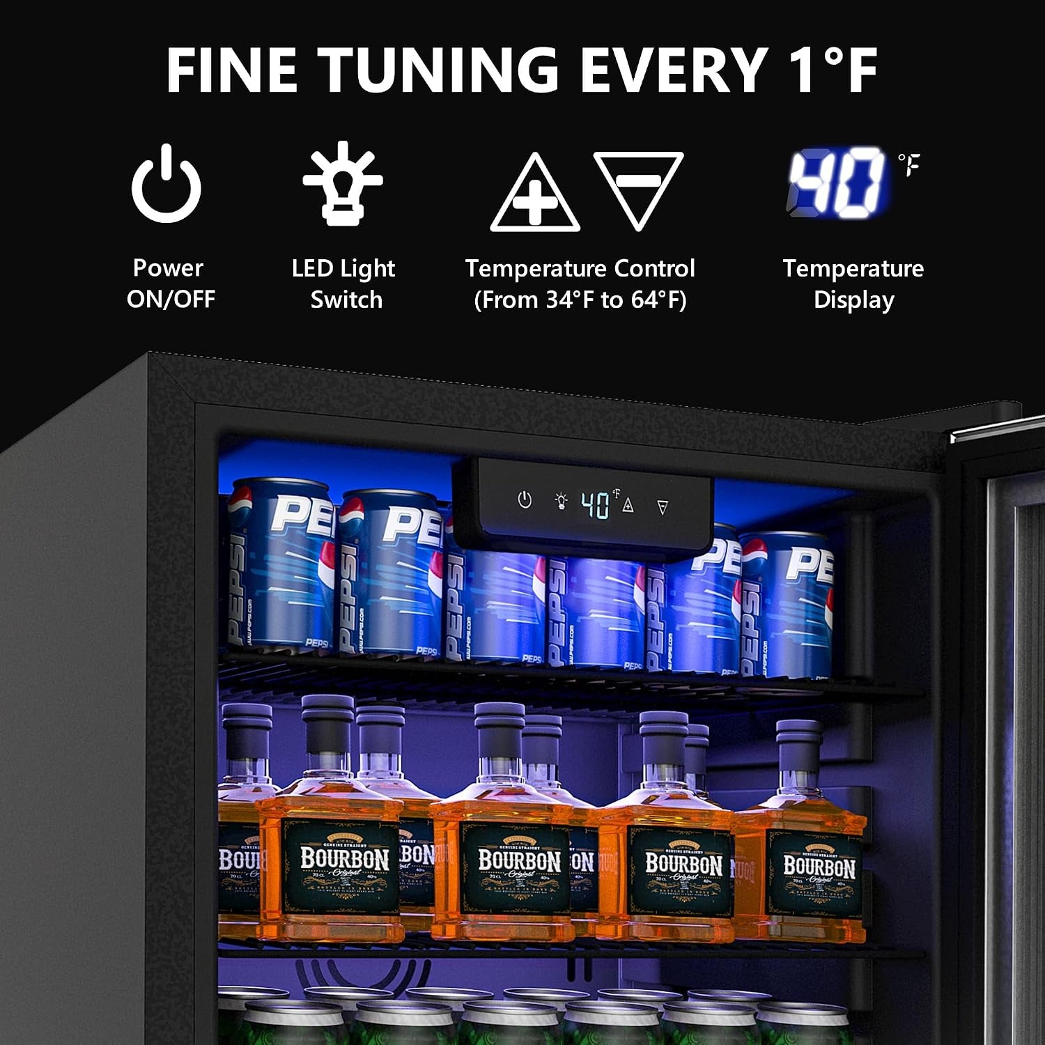 Beverage Refrigerator and Cooler, 126 Can Mini Fridge with Glass Door, Beverage Cooler with Digital Temperature Display & Adjustable Shelves for Soda Beer or Wine, NEW Black, 3.2Cu.Ft