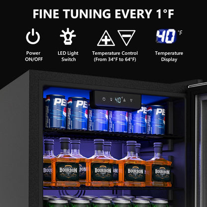 Beverage Refrigerator and Cooler, 126 Can Mini Fridge with Glass Door, Beverage Cooler with Digital Temperature Display & Adjustable Shelves for Soda Beer or Wine, NEW Black, 3.2Cu.Ft