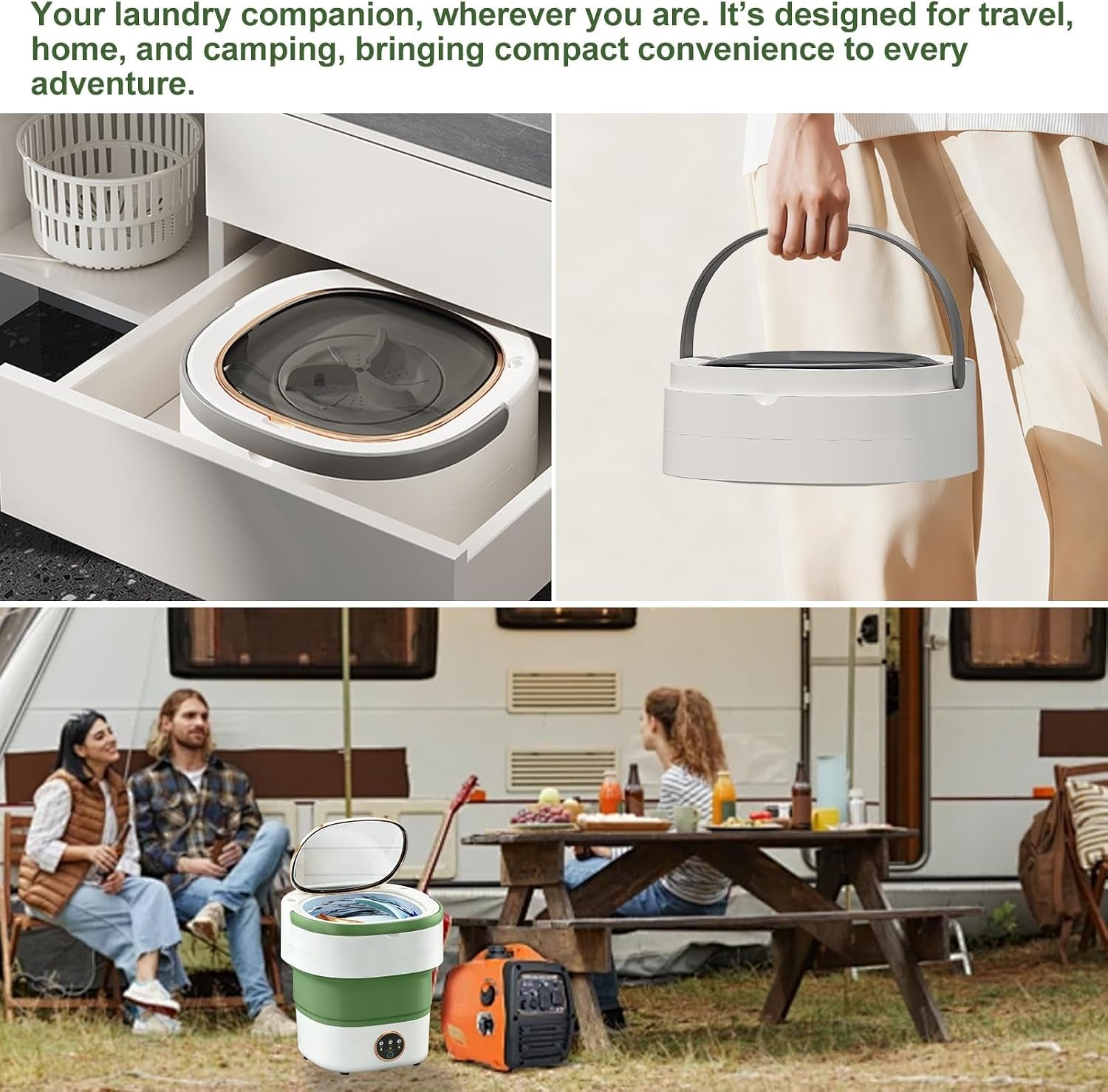 Portable Washing Machine 20L —Small Foldable Washer with Spin Basket, 3 Mode Deep Clean — Mini Laundry Machine for Travel, Dorms, Camping, Ideal for Baby Clothes, Underwear, Socks Green