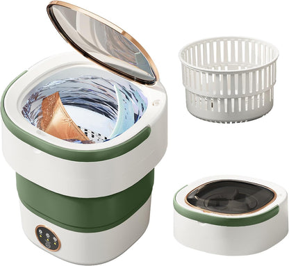 Portable Washing Machine 20L —Small Foldable Washer with Spin Basket, 3 Mode Deep Clean — Mini Laundry Machine for Travel, Dorms, Camping, Ideal for Baby Clothes, Underwear, Socks Green