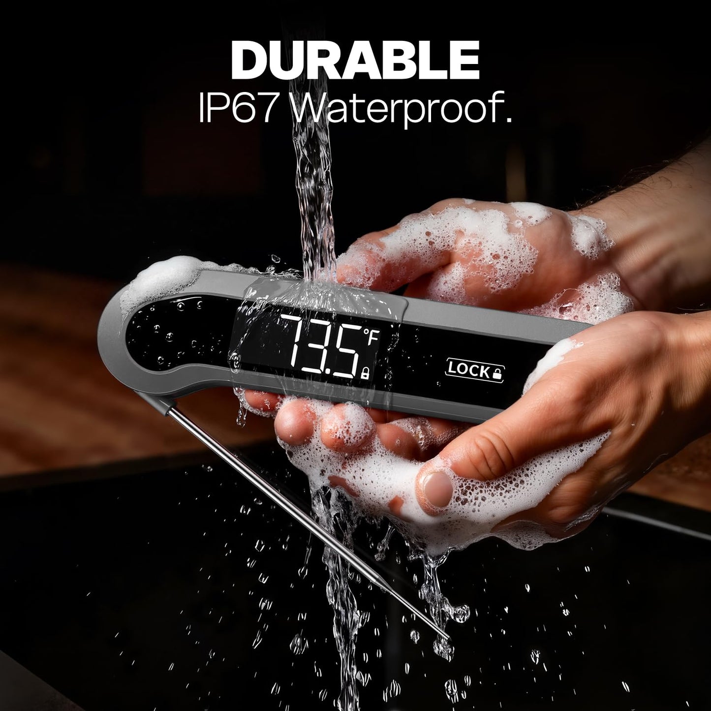 Meat Thermometer Digital, 1-2 Sec Instant Read, Food, Cooking, Grill | Bright Backlit Display, Waterproof for Air Fryer, Smoker, Candy, Kitchen Gadgets, BBQ Essentials, Gift for Men Husband, Red