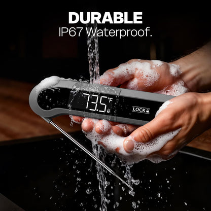 Meat Thermometer Digital, 1-2 Sec Instant Read, Food, Cooking, Grill | Bright Backlit Display, Waterproof for Air Fryer, Smoker, Candy, Kitchen Gadgets, BBQ Essentials, Gift for Men Husband, Red