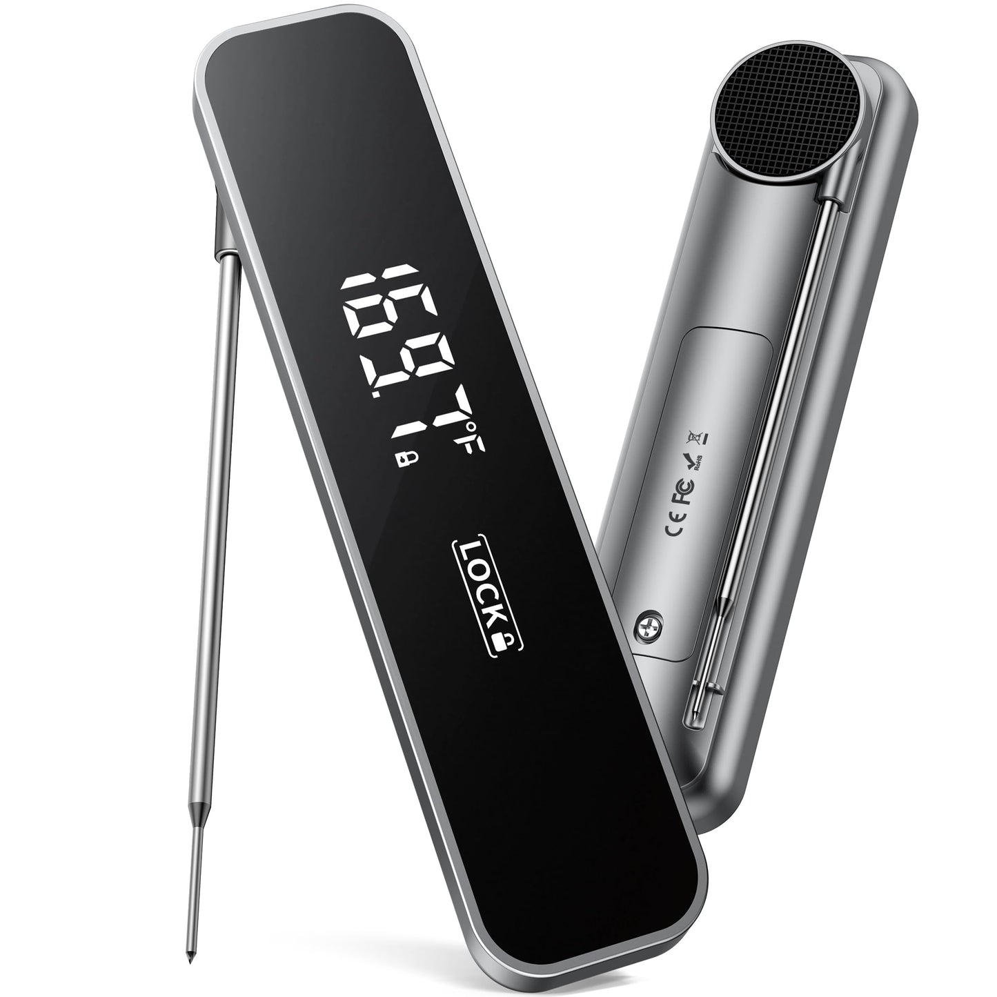 Meat Thermometer Digital, 1-2 Sec Instant Read, Food, Cooking, Grill | Bright Backlit Display, Waterproof for Air Fryer, Smoker, Candy, Kitchen Gadgets, BBQ Essentials, Gift for Men Husband, Red