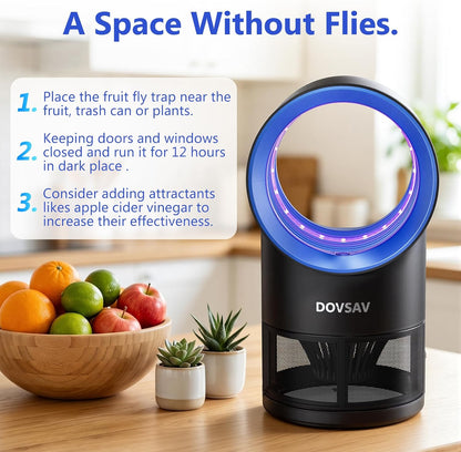 Fruit Fly Trap for Indoors, Blue Bug Zapper Indoor with Suction & Timer | Uv Light Lures Fruit Flies/Gnats, Timer 6/12hrs, Plug in Fly Trap with Suction, Kid & Pet Applicable, Low Noise, 10 refills