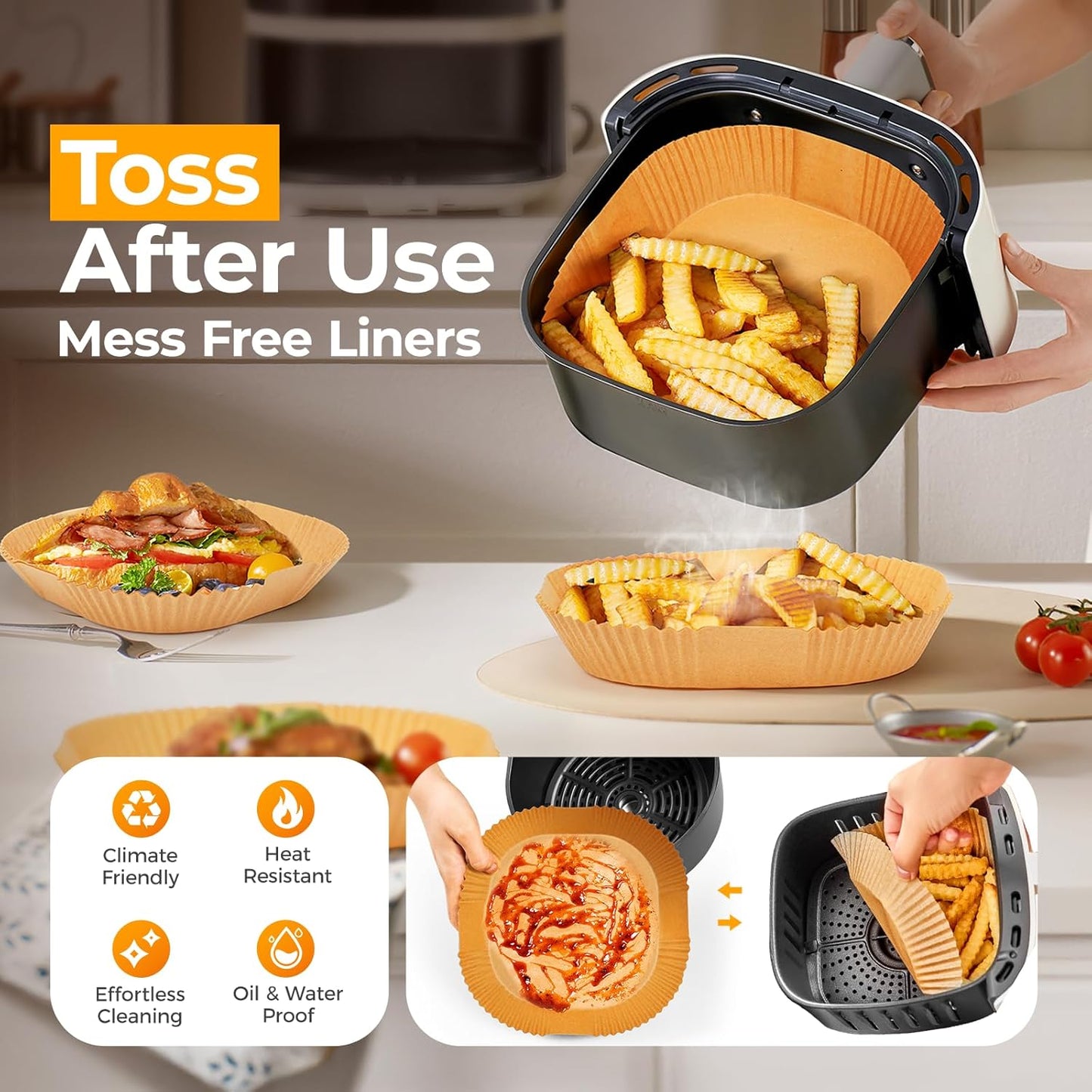125Pcs 8 Inch Square Air Fryer Liners Disposable for 5-8QT, Parchment Paper | Non-Stick, Unbleached Food Grade, Waterproof Oilproof Baking Airfryer Sheets Papers for Oven, Microwave, Baking, Roasting