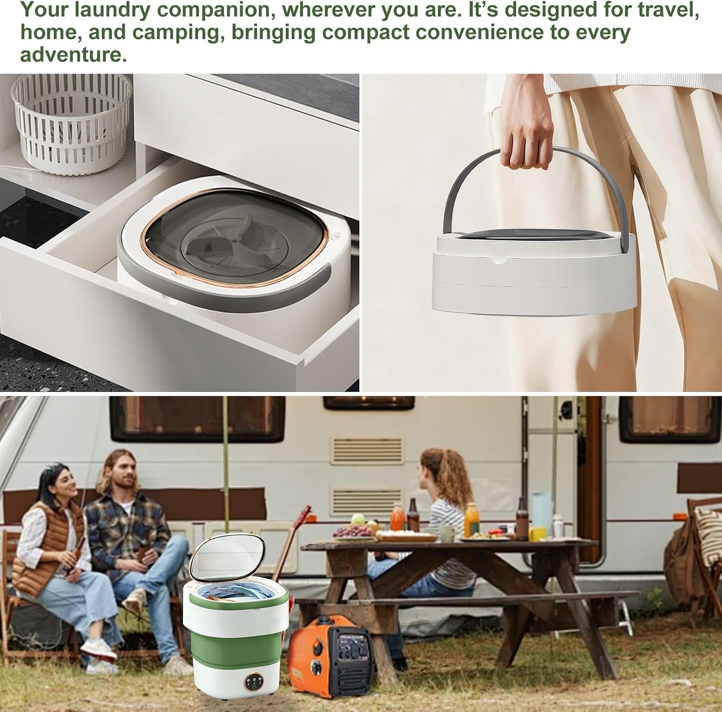 Portable Washing Machine 20L —Small Foldable Washer with Spin Basket, 3 Mode Deep Clean — Mini Laundry Machine for Travel, Dorms, Camping, Ideal for Baby Clothes, Underwear, Socks Green