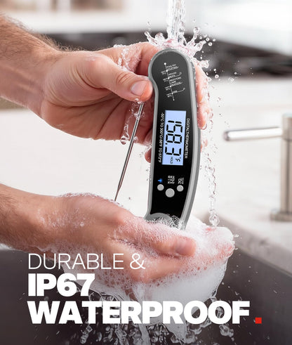 Meat Thermometer Digital, 1-2 Sec Instant Read, Food, Cooking, Grill | Bright Backlit Display, Waterproof for Air Fryer, Smoker, Candy, Kitchen Gadgets, BBQ Essentials, Gift for Men Husband, Red