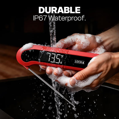 Meat Thermometer Digital, 1-2 Sec Instant Read, Food, Cooking, Grill | Bright Backlit Display, Waterproof for Air Fryer, Smoker, Candy, Kitchen Gadgets, BBQ Essentials, Gift for Men Husband, Red