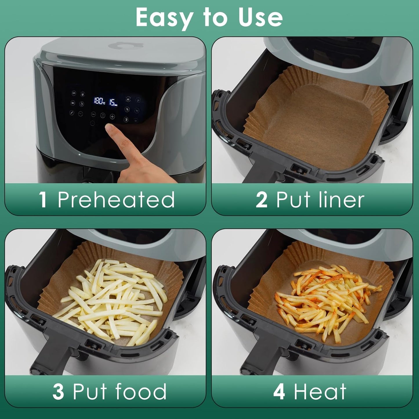 125Pcs 8 Inch Square Air Fryer Liners Disposable for 5-8QT, Parchment Paper | Non-Stick, Unbleached Food Grade, Waterproof Oilproof Baking Airfryer Sheets Papers for Oven, Microwave, Baking, Roasting