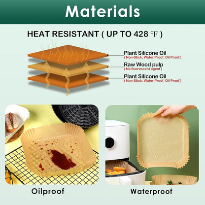 125Pcs 8 Inch Square Air Fryer Liners Disposable for 5-8QT, Parchment Paper | Non-Stick, Unbleached Food Grade, Waterproof Oilproof Baking Airfryer Sheets Papers for Oven, Microwave, Baking, Roasting