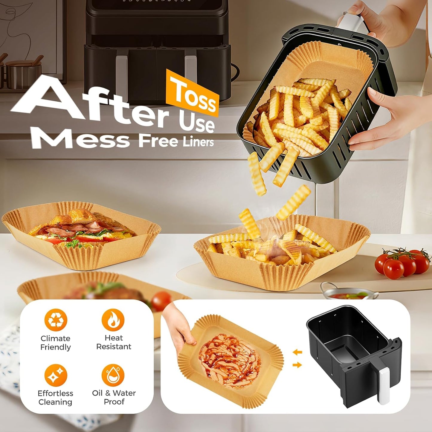 125Pcs 8 Inch Square Air Fryer Liners Disposable for 5-8QT, Parchment Paper | Non-Stick, Unbleached Food Grade, Waterproof Oilproof Baking Airfryer Sheets Papers for Oven, Microwave, Baking, Roasting