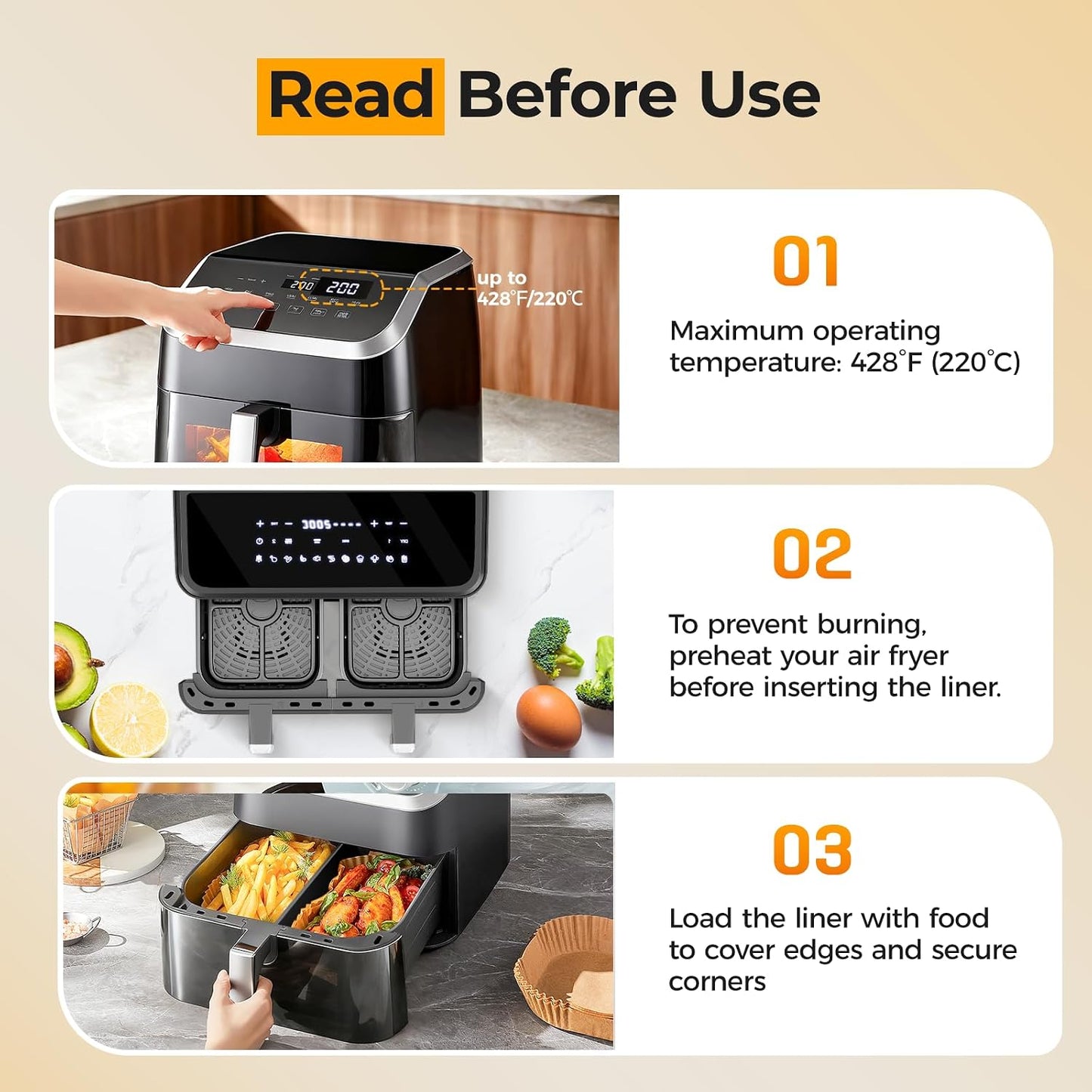 125Pcs 8 Inch Square Air Fryer Liners Disposable for 5-8QT, Parchment Paper | Non-Stick, Unbleached Food Grade, Waterproof Oilproof Baking Airfryer Sheets Papers for Oven, Microwave, Baking, Roasting