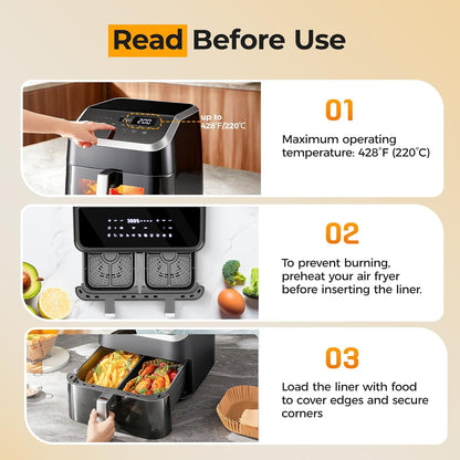 125Pcs 8 Inch Square Air Fryer Liners Disposable for 5-8QT, Parchment Paper | Non-Stick, Unbleached Food Grade, Waterproof Oilproof Baking Airfryer Sheets Papers for Oven, Microwave, Baking, Roasting