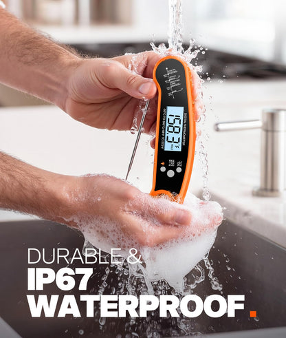 Meat Thermometer Digital, 1-2 Sec Instant Read, Food, Cooking, Grill | Bright Backlit Display, Waterproof for Air Fryer, Smoker, Candy, Kitchen Gadgets, BBQ Essentials, Gift for Men Husband, Red