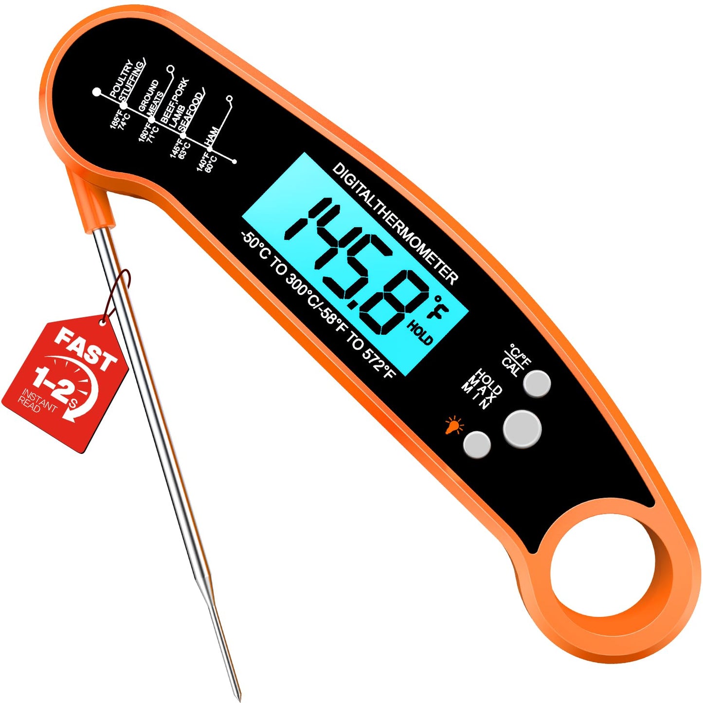 Meat Thermometer Digital, 1-2 Sec Instant Read, Food, Cooking, Grill | Bright Backlit Display, Waterproof for Air Fryer, Smoker, Candy, Kitchen Gadgets, BBQ Essentials, Gift for Men Husband, Red