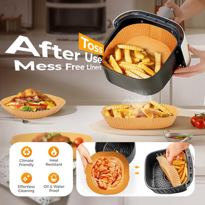 125Pcs 8 Inch Square Air Fryer Liners Disposable for 5-8QT, Parchment Paper | Non-Stick, Unbleached Food Grade, Waterproof Oilproof Baking Airfryer Sheets Papers for Oven, Microwave, Baking, Roasting