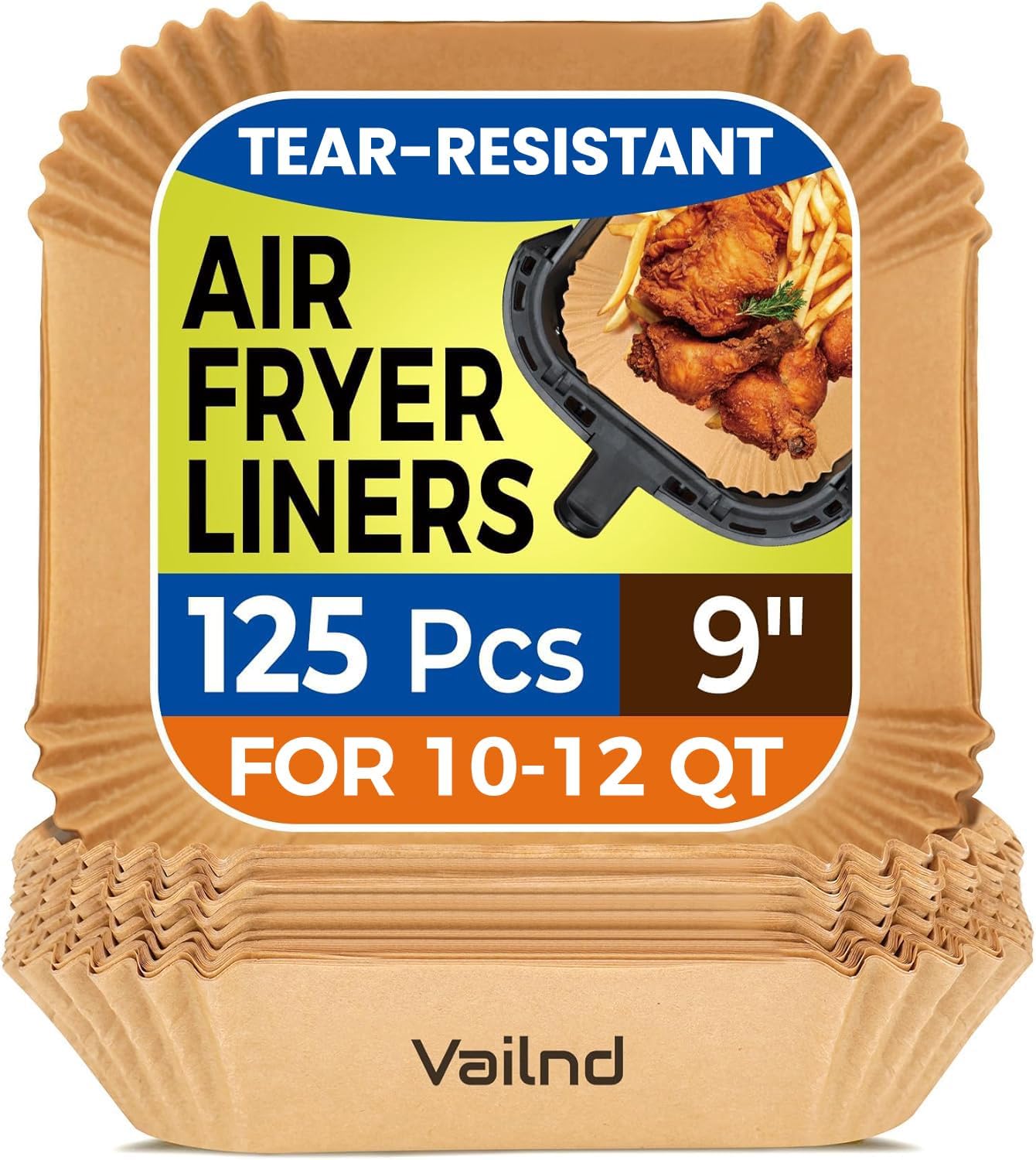 125Pcs 8 Inch Square Air Fryer Liners Disposable for 5-8QT, Parchment Paper | Non-Stick, Unbleached Food Grade, Waterproof Oilproof Baking Airfryer Sheets Papers for Oven, Microwave, Baking, Roasting