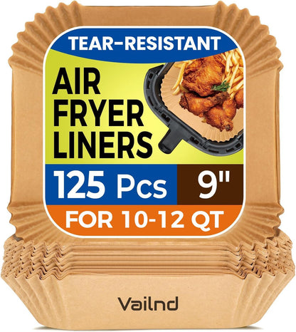 125Pcs 8 Inch Square Air Fryer Liners Disposable for 5-8QT, Parchment Paper | Non-Stick, Unbleached Food Grade, Waterproof Oilproof Baking Airfryer Sheets Papers for Oven, Microwave, Baking, Roasting