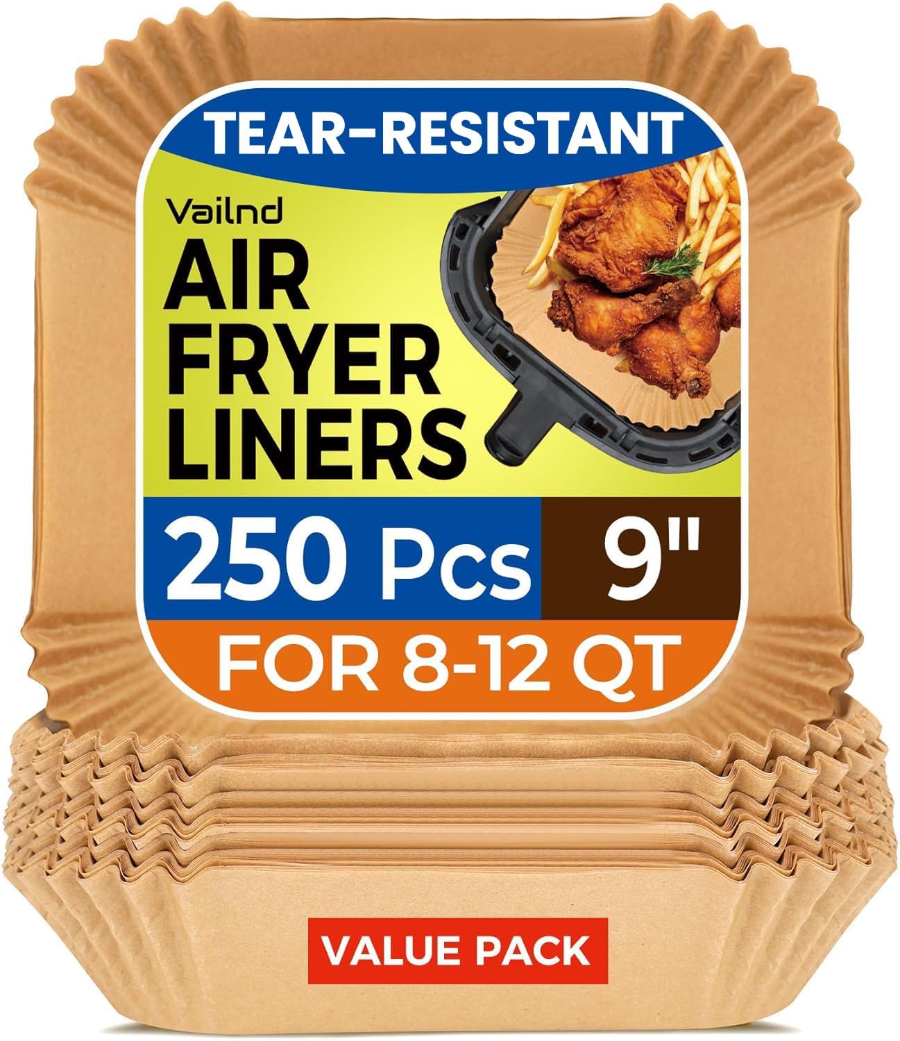 125Pcs 8 Inch Square Air Fryer Liners Disposable for 5-8QT, Parchment Paper | Non-Stick, Unbleached Food Grade, Waterproof Oilproof Baking Airfryer Sheets Papers for Oven, Microwave, Baking, Roasting