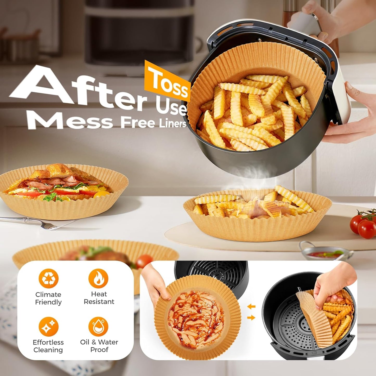 125Pcs 8 Inch Square Air Fryer Liners Disposable for 5-8QT, Parchment Paper | Non-Stick, Unbleached Food Grade, Waterproof Oilproof Baking Airfryer Sheets Papers for Oven, Microwave, Baking, Roasting