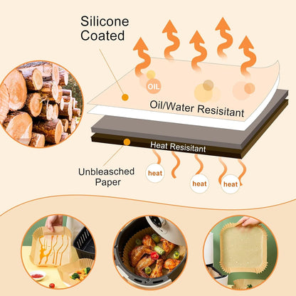 125Pcs 8 Inch Square Air Fryer Liners Disposable for 5-8QT, Parchment Paper | Non-Stick, Unbleached Food Grade, Waterproof Oilproof Baking Airfryer Sheets Papers for Oven, Microwave, Baking, Roasting