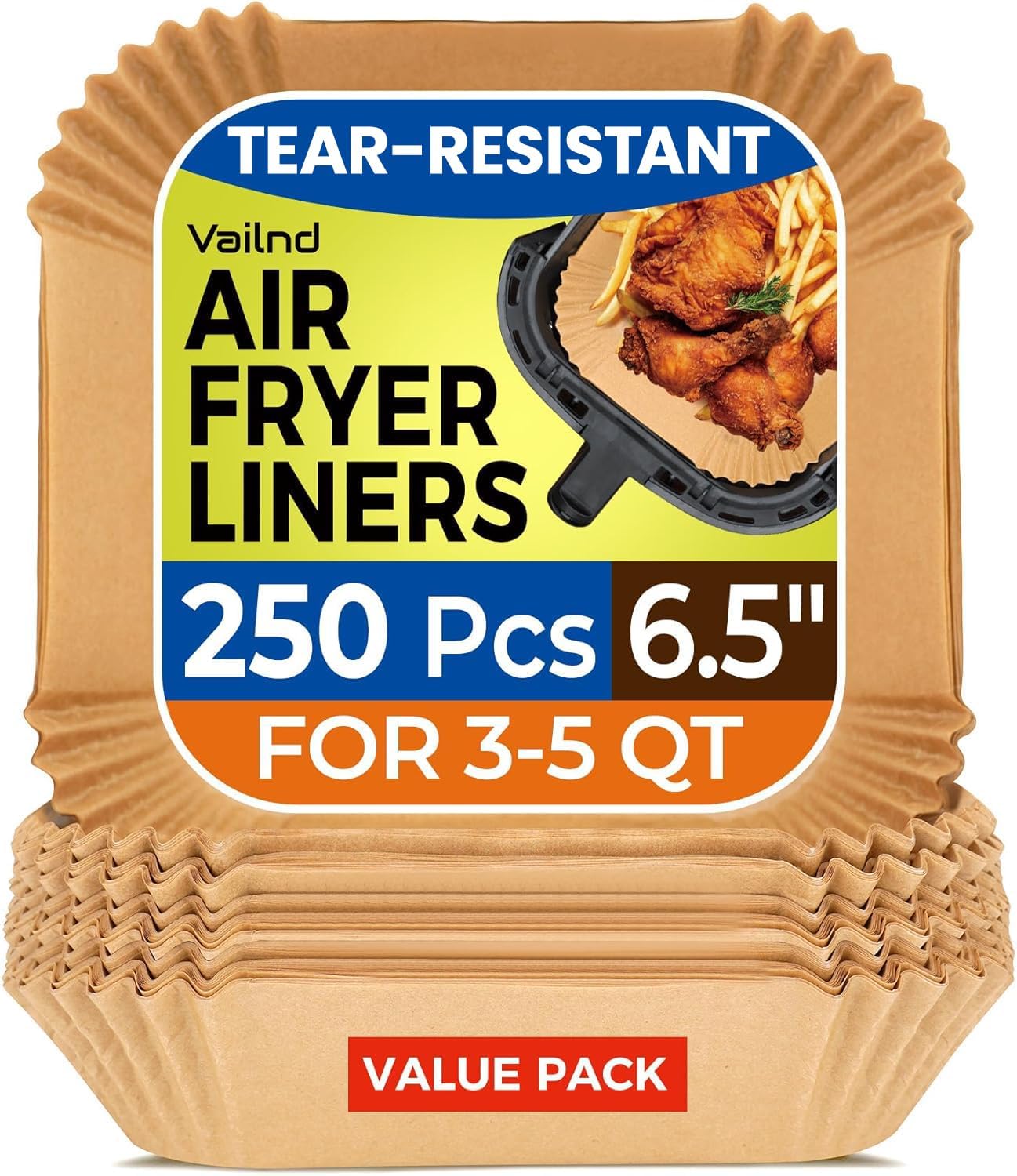 125Pcs 8 Inch Square Air Fryer Liners Disposable for 5-8QT, Parchment Paper | Non-Stick, Unbleached Food Grade, Waterproof Oilproof Baking Airfryer Sheets Papers for Oven, Microwave, Baking, Roasting