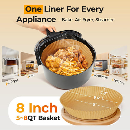 125Pcs 8 Inch Square Air Fryer Liners Disposable for 5-8QT, Parchment Paper | Non-Stick, Unbleached Food Grade, Waterproof Oilproof Baking Airfryer Sheets Papers for Oven, Microwave, Baking, Roasting