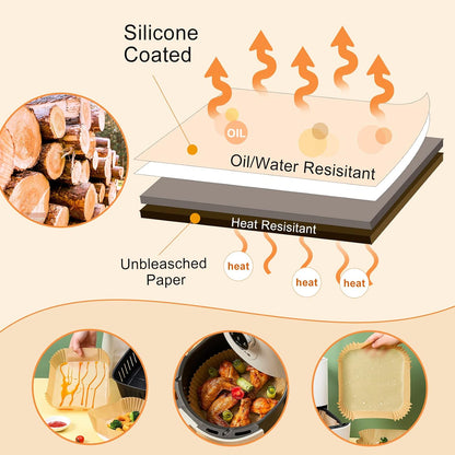 125Pcs 8 Inch Square Air Fryer Liners Disposable for 5-8QT, Parchment Paper | Non-Stick, Unbleached Food Grade, Waterproof Oilproof Baking Airfryer Sheets Papers for Oven, Microwave, Baking, Roasting
