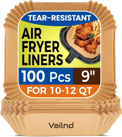 125Pcs 8 Inch Square Air Fryer Liners Disposable for 5-8QT, Parchment Paper | Non-Stick, Unbleached Food Grade, Waterproof Oilproof Baking Airfryer Sheets Papers for Oven, Microwave, Baking, Roasting