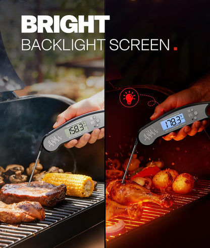 Meat Thermometer Digital, 1-2 Sec Instant Read, Food, Cooking, Grill | Bright Backlit Display, Waterproof for Air Fryer, Smoker, Candy, Kitchen Gadgets, BBQ Essentials, Gift for Men Husband, Red