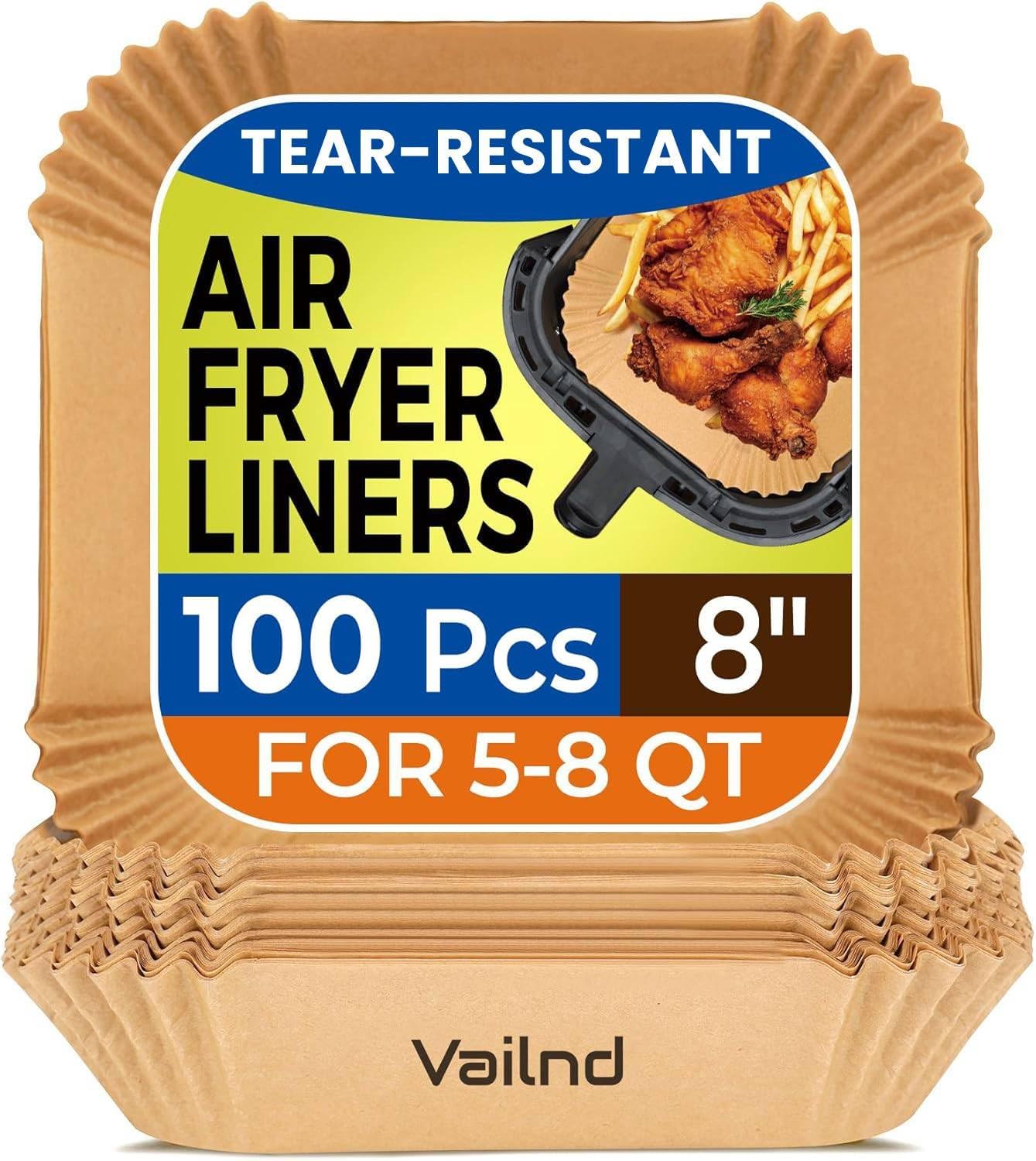 125Pcs 8 Inch Square Air Fryer Liners Disposable for 5-8QT, Parchment Paper | Non-Stick, Unbleached Food Grade, Waterproof Oilproof Baking Airfryer Sheets Papers for Oven, Microwave, Baking, Roasting