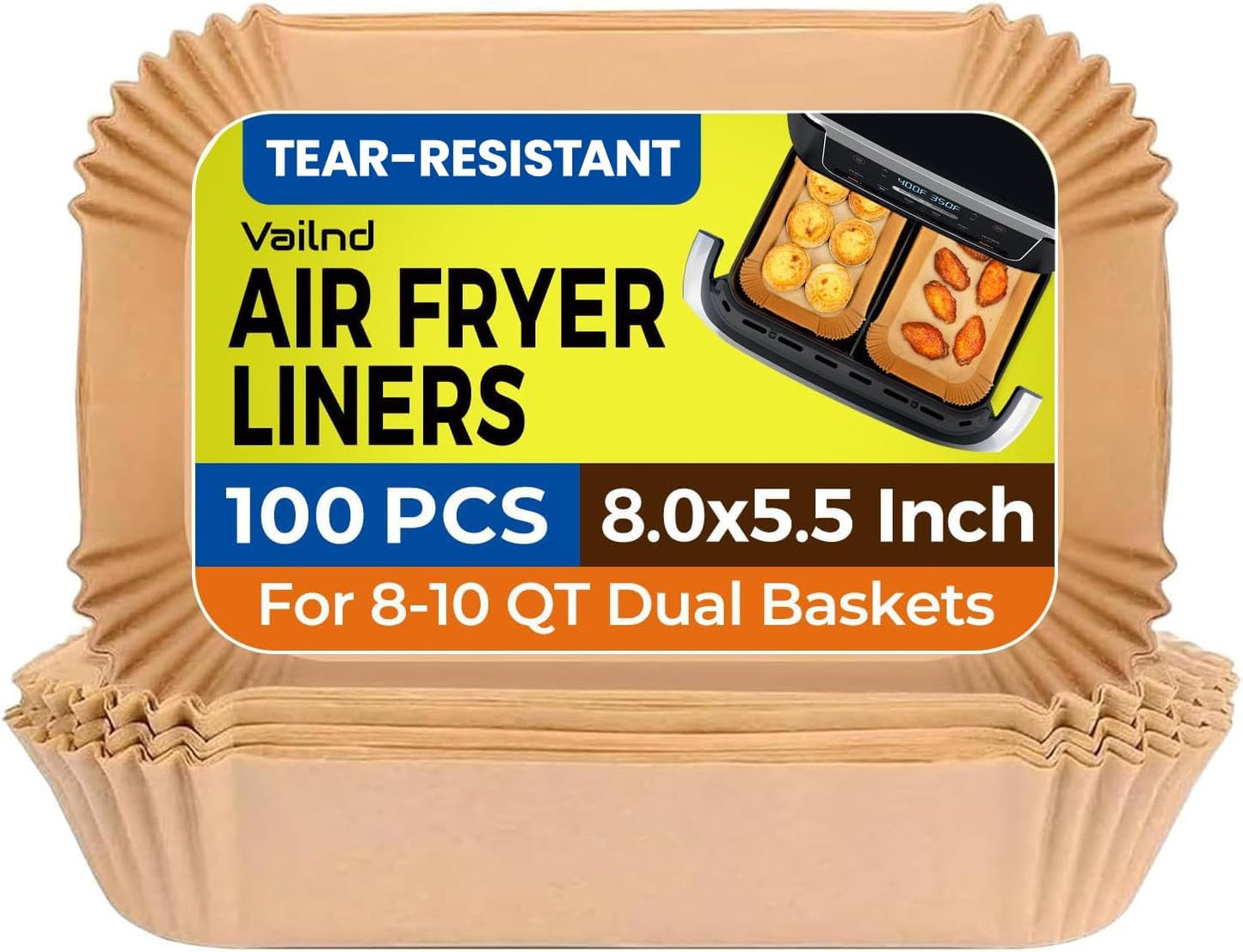 125Pcs 8 Inch Square Air Fryer Liners Disposable for 5-8QT, Parchment Paper | Non-Stick, Unbleached Food Grade, Waterproof Oilproof Baking Airfryer Sheets Papers for Oven, Microwave, Baking, Roasting