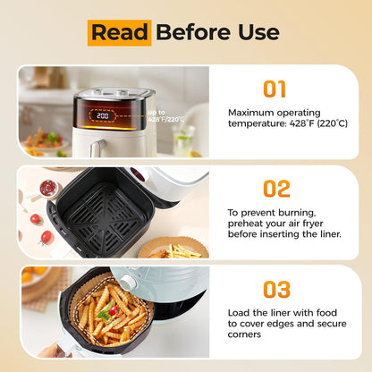 125Pcs 8 Inch Square Air Fryer Liners Disposable for 5-8QT, Parchment Paper | Non-Stick, Unbleached Food Grade, Waterproof Oilproof Baking Airfryer Sheets Papers for Oven, Microwave, Baking, Roasting