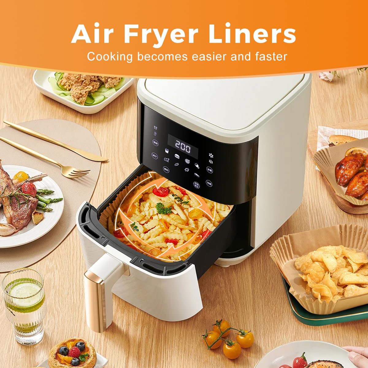 125Pcs 8 Inch Square Air Fryer Liners Disposable for 5-8QT, Parchment Paper | Non-Stick, Unbleached Food Grade, Waterproof Oilproof Baking Airfryer Sheets Papers for Oven, Microwave, Baking, Roasting