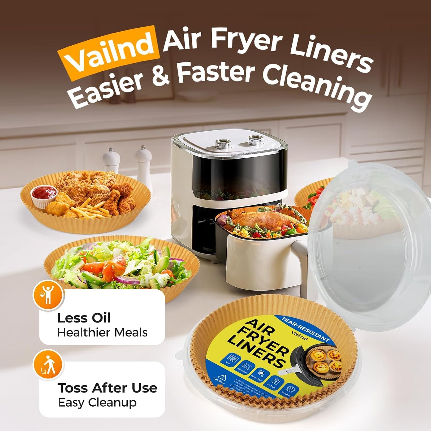 125Pcs 8 Inch Square Air Fryer Liners Disposable for 5-8QT, Parchment Paper | Non-Stick, Unbleached Food Grade, Waterproof Oilproof Baking Airfryer Sheets Papers for Oven, Microwave, Baking, Roasting