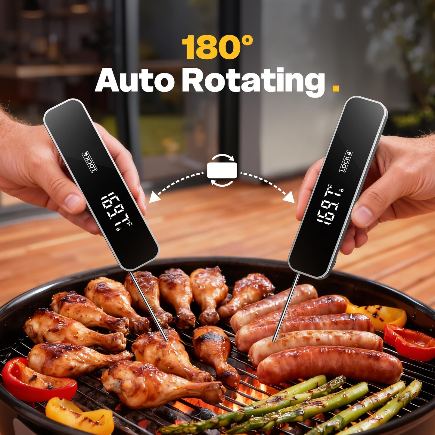 Meat Thermometer Digital, 1-2 Sec Instant Read, Food, Cooking, Grill | Bright Backlit Display, Waterproof for Air Fryer, Smoker, Candy, Kitchen Gadgets, BBQ Essentials, Gift for Men Husband, Red