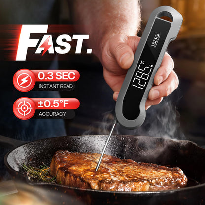 Meat Thermometer Digital, 1-2 Sec Instant Read, Food, Cooking, Grill | Bright Backlit Display, Waterproof for Air Fryer, Smoker, Candy, Kitchen Gadgets, BBQ Essentials, Gift for Men Husband, Red