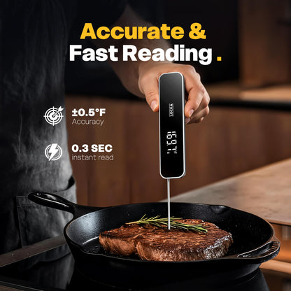 Meat Thermometer Digital, 1-2 Sec Instant Read, Food, Cooking, Grill | Bright Backlit Display, Waterproof for Air Fryer, Smoker, Candy, Kitchen Gadgets, BBQ Essentials, Gift for Men Husband, Red