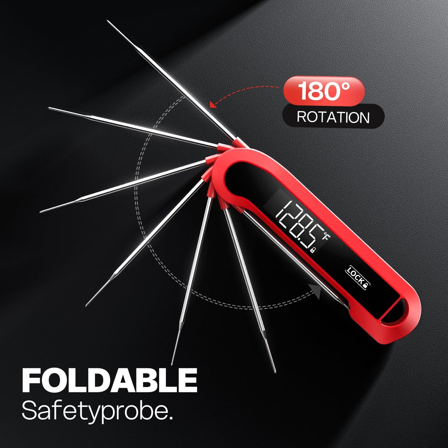 Meat Thermometer Digital, 1-2 Sec Instant Read, Food, Cooking, Grill | Bright Backlit Display, Waterproof for Air Fryer, Smoker, Candy, Kitchen Gadgets, BBQ Essentials, Gift for Men Husband, Red