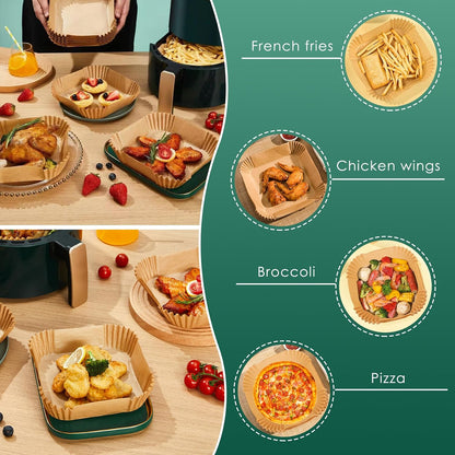 125Pcs 8 Inch Square Air Fryer Liners Disposable for 5-8QT, Parchment Paper | Non-Stick, Unbleached Food Grade, Waterproof Oilproof Baking Airfryer Sheets Papers for Oven, Microwave, Baking, Roasting