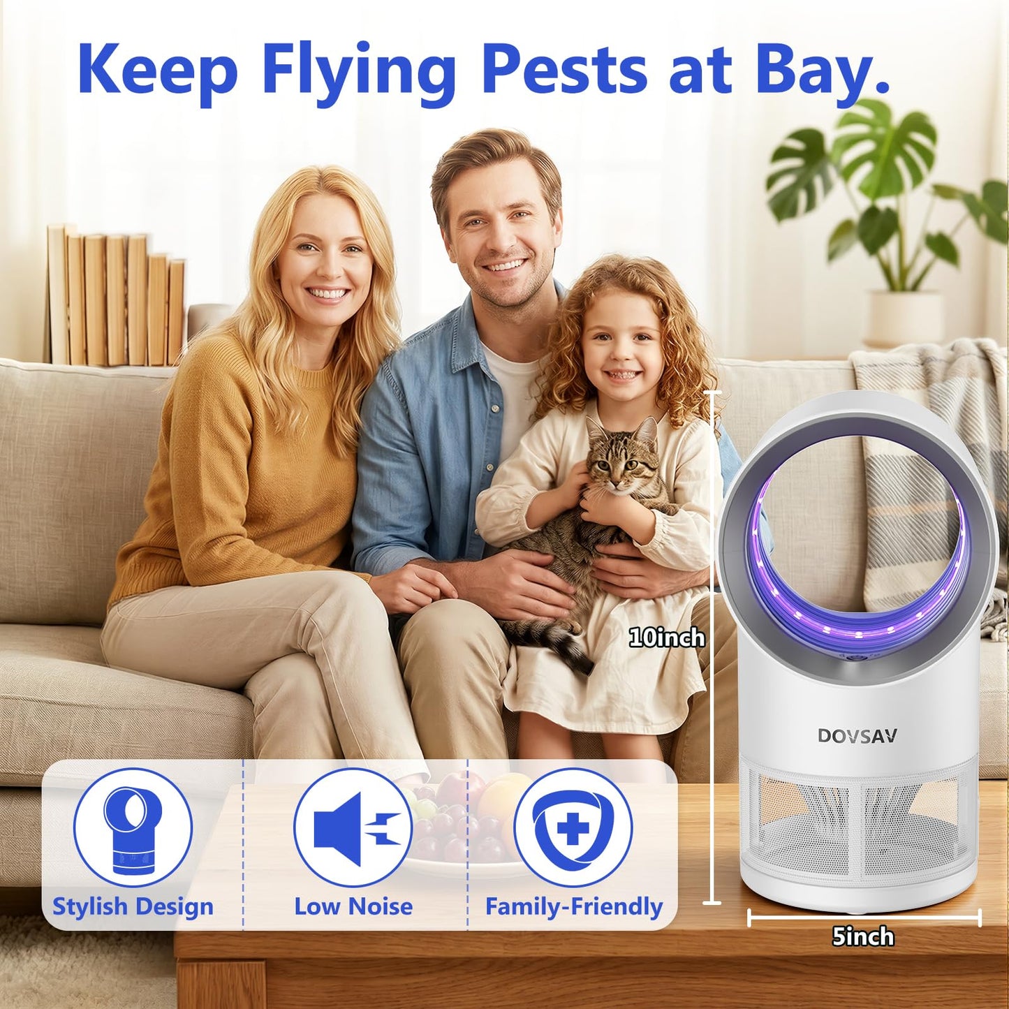 Fruit Fly Trap for Indoors, Blue Bug Zapper Indoor with Suction & Timer | Uv Light Lures Fruit Flies/Gnats, Timer 6/12hrs, Plug in Fly Trap with Suction, Kid & Pet Applicable, Low Noise, 10 refills